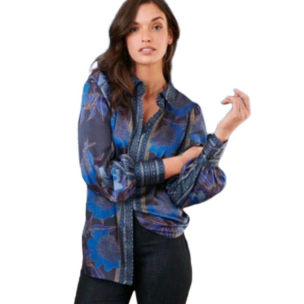 NEW Elie Tahari Scarf Print Shirt - Picture 1 of 9